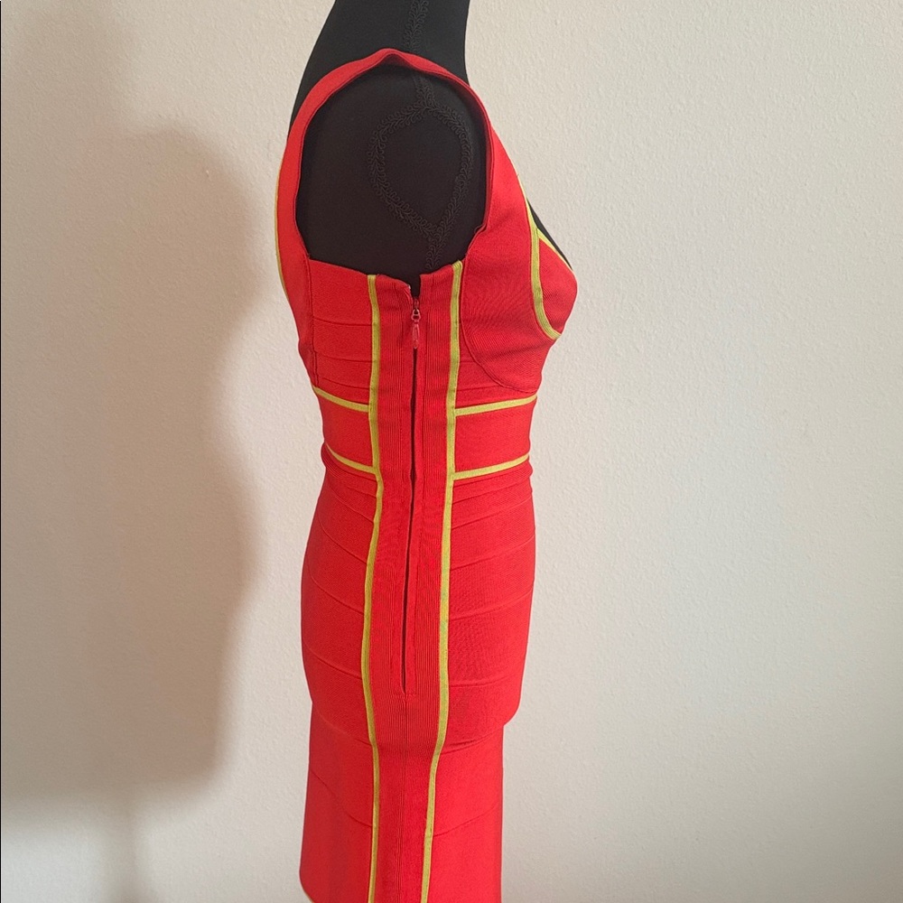 Herve Leger AUTHENTIC Red and NEON Yellow Bandage Dress - Picture 8 of 10